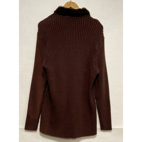 Avon Women's Brown‎ Embroidery Rib Faux Fur Suede Knit Zip Sweater Jacket Sz 2X - Picture 3 of 10